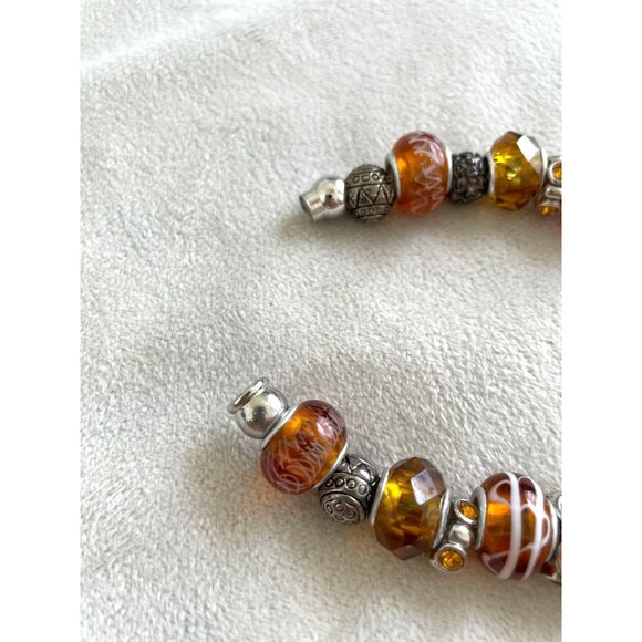Amber-Beaded Bracelet Silver Accent Glass Beads Earth tone colors Bohemian boho - Picture 3 of 4